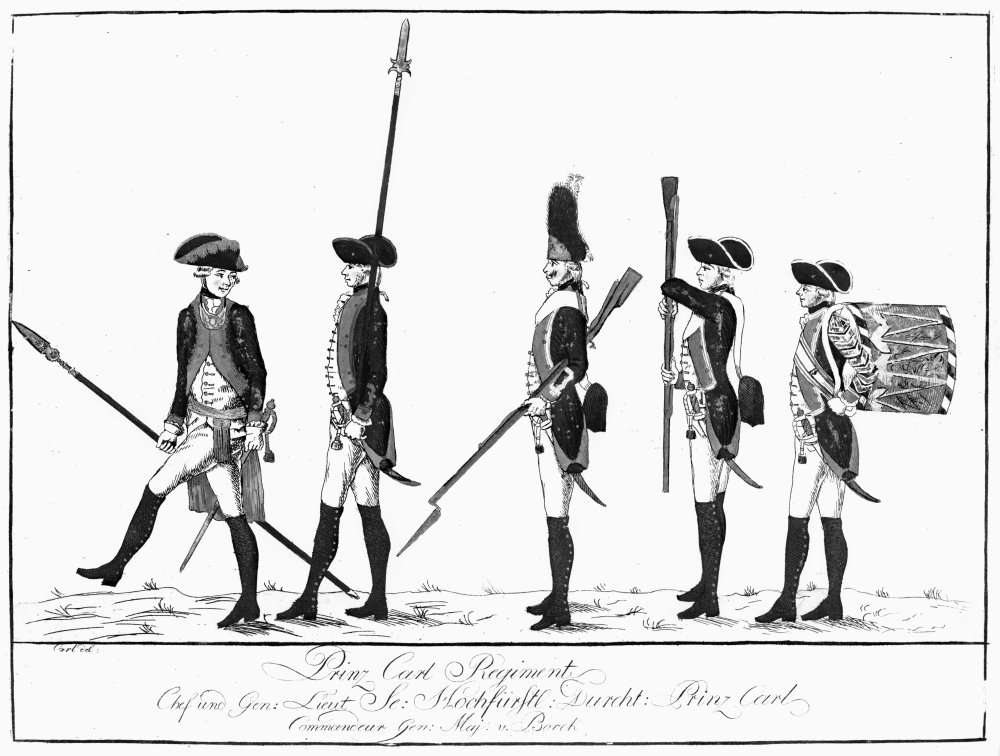 Hessian Soldiers Nhessian Soldiers Of The Musketeer Regiment Prinz Carl Who Served England During The American Revolution Drawing 18Th Century Poster Print by (24 x 36)
