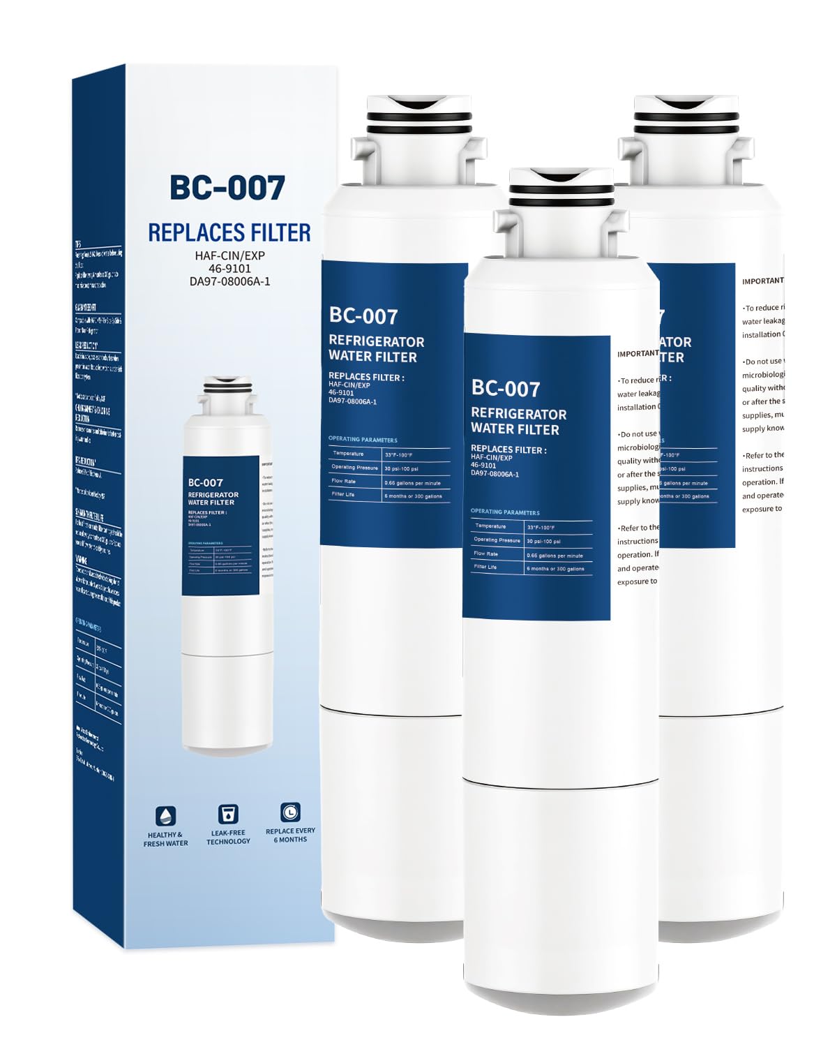 Filtro dell'acqua di ricambio per HAF-CIN/EXP, confezione da 3 | Compatibile con DA29-00020A RF28HMEDBSR RF28HFEDBSR RF4287HARS RF4267HARS HDX FMS-2 46-9101 RWF0700A
