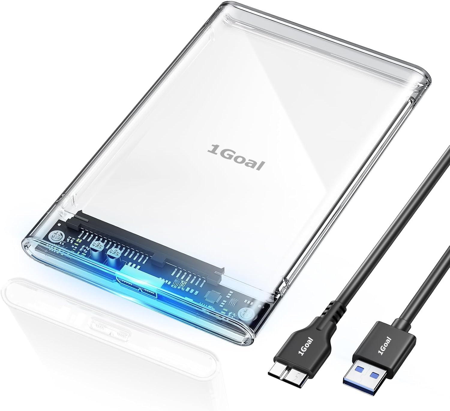 1Goal 2.5" External Hard Drive Enclosure, USB 3.0 to SATA III Tool Free Clear External Hard Drive Case for 7mm/9.5mm 2.5 inch SSD HDD with UASP, for HDD/SSD/PS-4/X-box/PC etc. (Transparent)