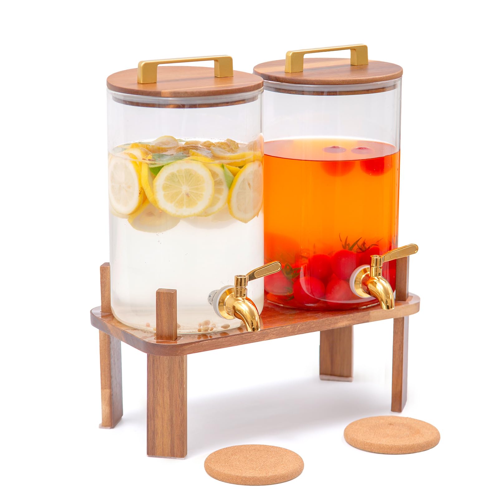 Photo 1 of 2 PACK 1 Gallon Glass Beverage Dispenser with Wooden Stand, Drink Dispenser with Stainless Steel Leak-Proof Spigot, Juice & Lemonade Dispenser for Iced Tea, Parties, Weddings