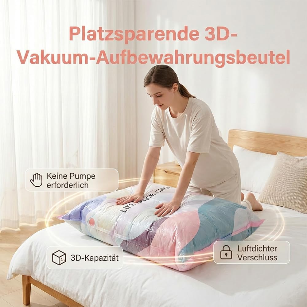 No-Pump Large Vacuum Storage Compression Bags, 2026 New Vacuum Storage Bags, Luftdichte Kompressionsbeutel für Kleidung Kissen Bettdecken Decke (5, 70x50x30cm)