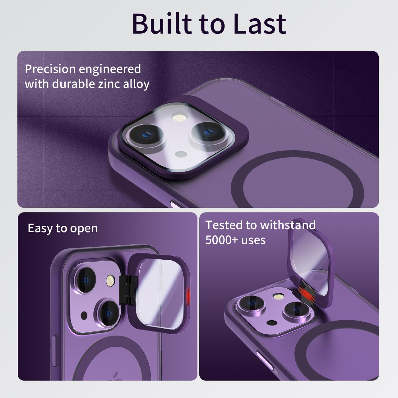 tigratigro Cover con Cavalletto,Compatibile con iPhone 13/14,Protezione Fotocamera H9 vetro temperato,Custodia Posteriore Glassata Traslucida, Anti-Impronte,Sensazione di Velluto (Viola Scuro)