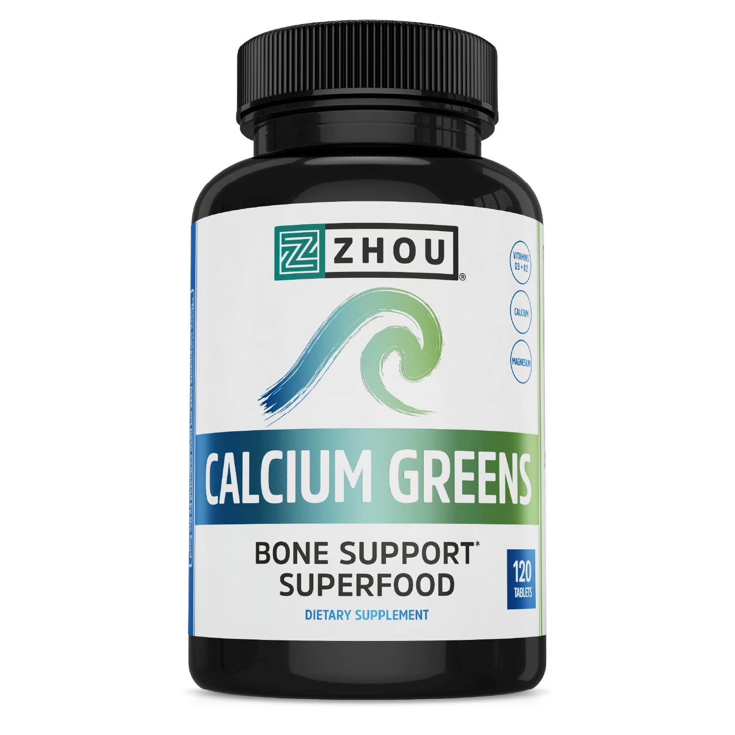 Zhou Calcium Greens - Calcium Supplements for Women & Men - 120 Tablets