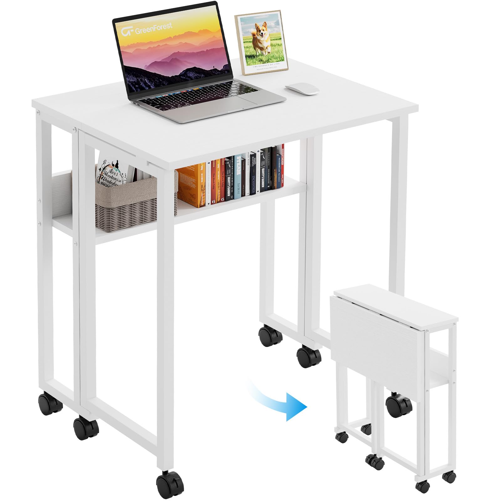 Amazon.com: GreenForest Folding Desk with Wheels and Storage Shelf