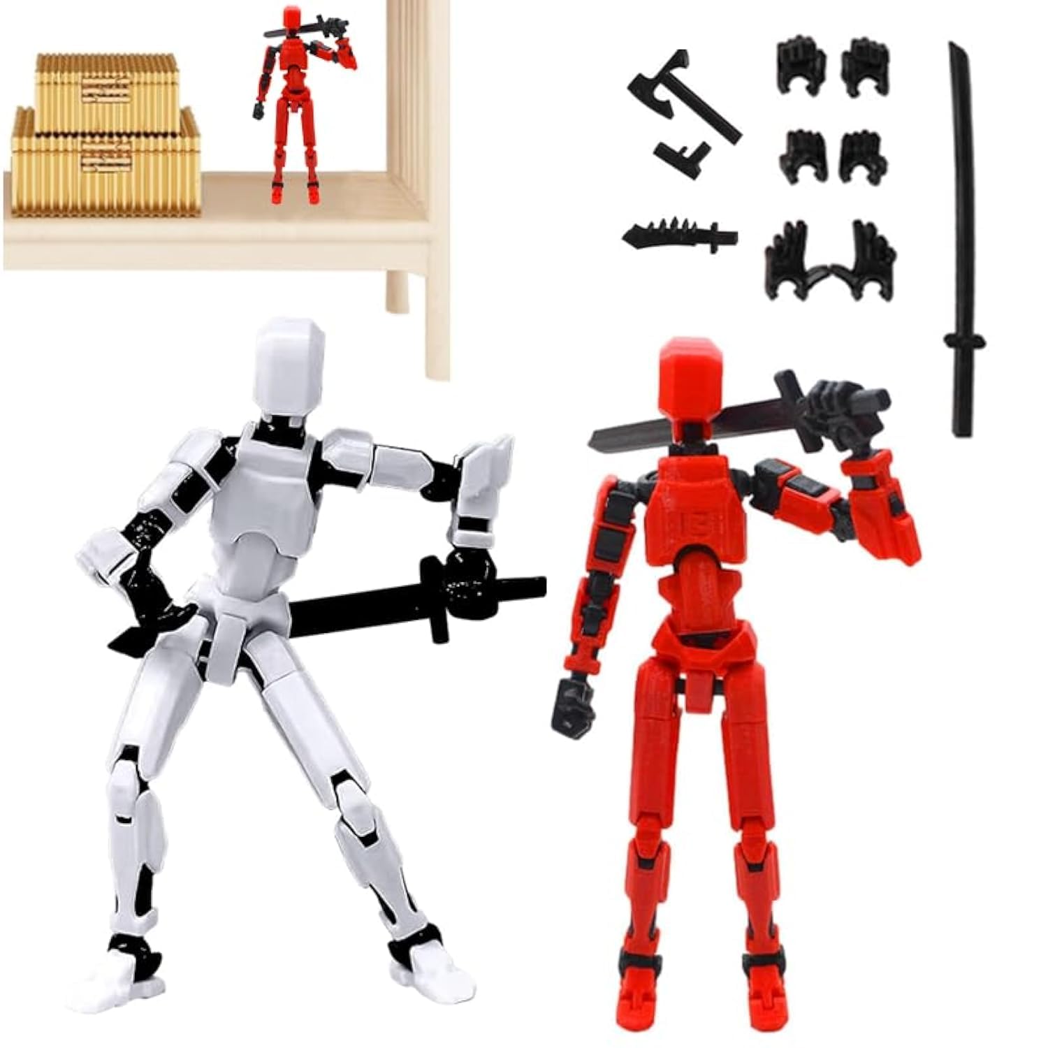 Set Di Figure D'Azione Magnetiche 32 In 1: Multiarticolate Stampate In 3D Con Accessori, Bianco Latte - 5
