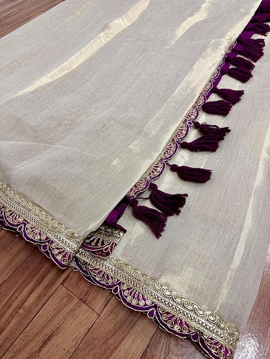 Image of HMP Fashion Women's Two-Tone Soft Erode Silk Saree with Lace Border, Banglori Blouse Piece