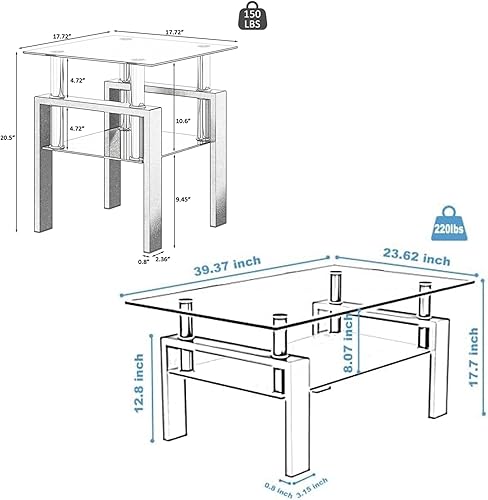 Miniatura 3 de Juego de mesas de sala de estar, mesa auxiliar de vidrio de 3 piezas y mesas auxiliares para sala de estar, juego de mesa auxiliar con mesa de