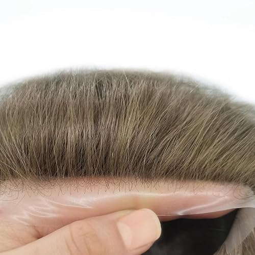 Miniatura 167 de Ultra Thin Skin Mens Toupee Real Human Hair Replacement System Toupee For Men Hair Pieces 8x10Inch Hair Pieces For Men Hair Prosthesis V-Loop 90%