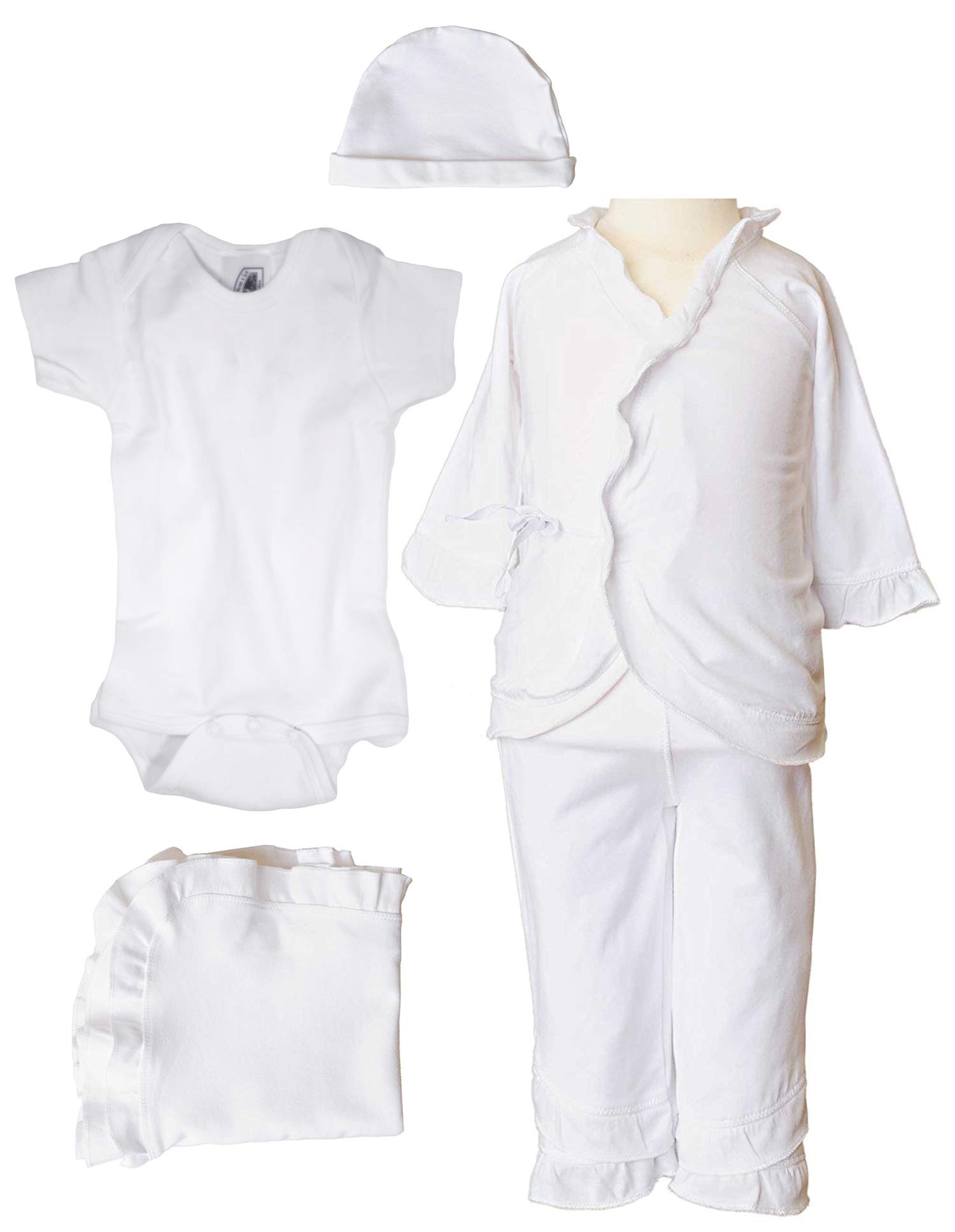 One Small Child Girls Five-Piece Bamboo Viscose Layette Set with Bodysuit - WHITE 03