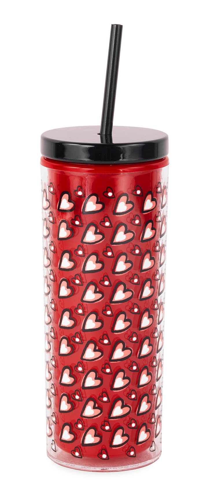 Kate Spade New YorkAcrylic Floral Tumbler with Lid and Straw, 24 oz Slim Double Wall Tumbler, Valentines Hearts