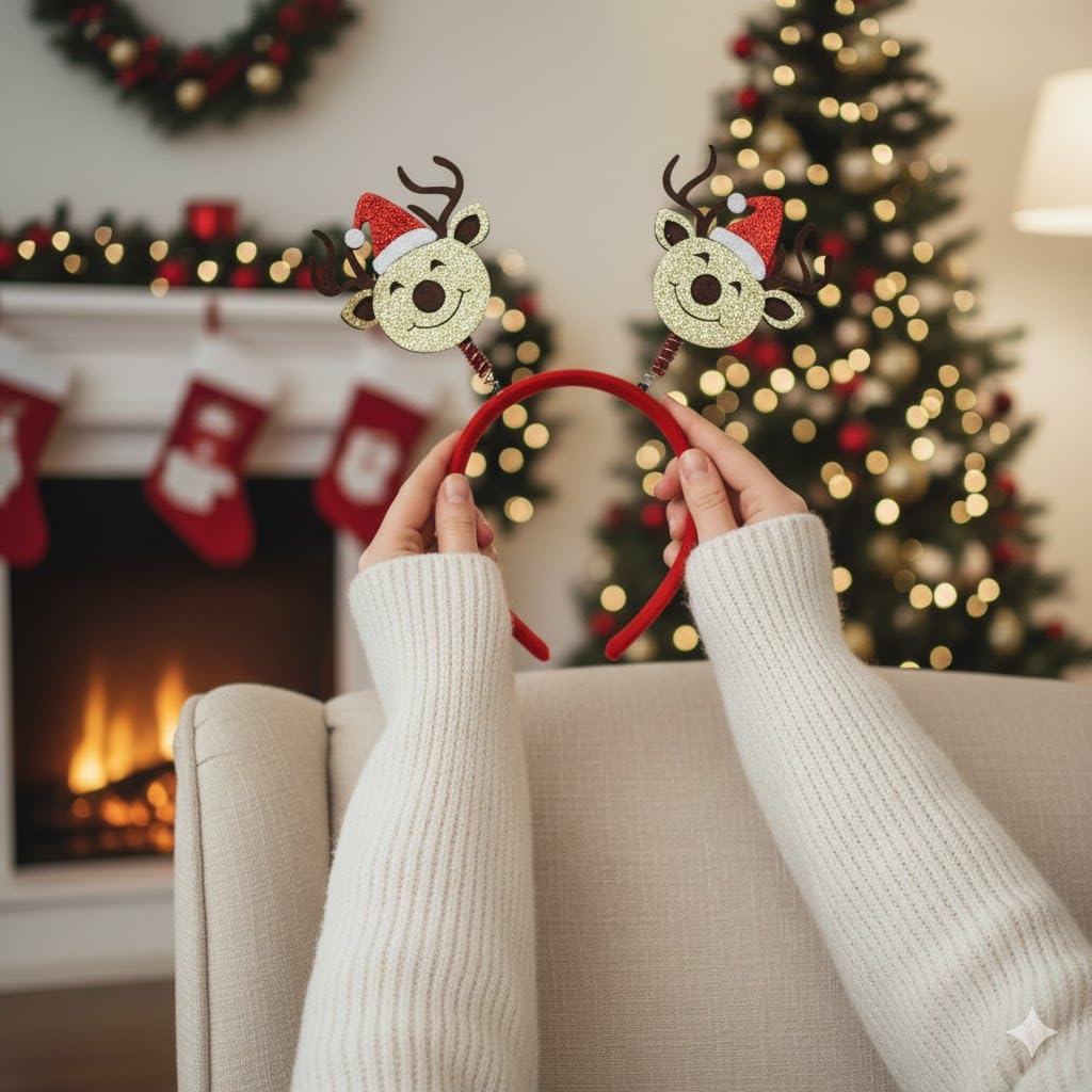 eCraftIndia Christmas Headband Reindeer Design Hair Band | Deer Horn Hairband for Party Birthday | Xmas Gift for Children Girls | Christmas Decorations Items Ornaments Props