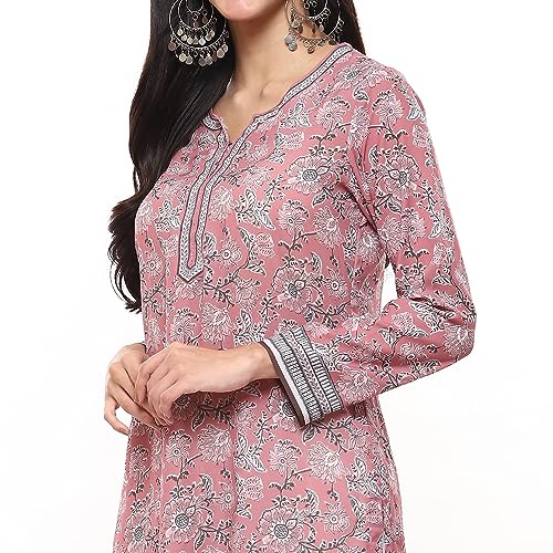 Image of BIBA Women's Polyester Straight Fit Straight Denim Printed Kurti