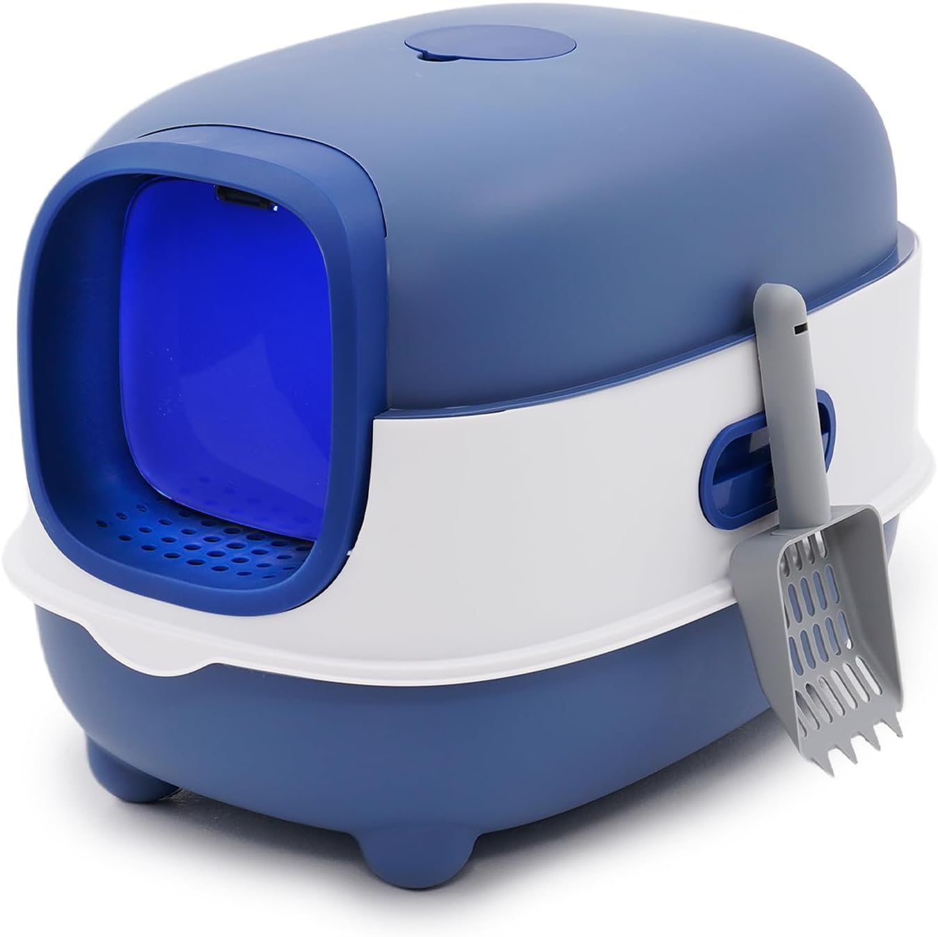 Caja de arena para gatos con jaula automática a prueba de arena, esterilización y función de desodorización con pala de arena, fácil de limpiar, bandeja de arena para gatos extra grande cerrada para