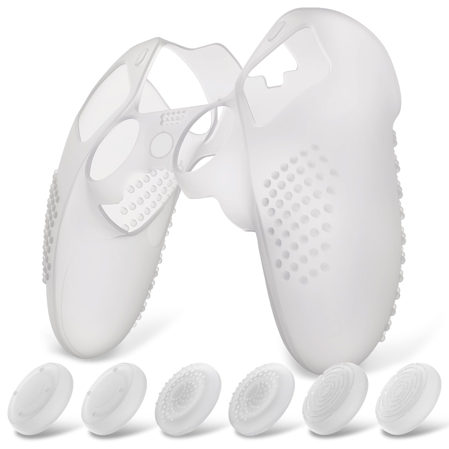 PlayVital Funda de Silicona Antideslizante para ps5 Edge - Carcasa Protectora con 6 Tapas de Joysticks, Cubierta de Goma Tacto Suave, Protector de Mando, Diseño 3D Tachonado (Gris Metálico) — view 13