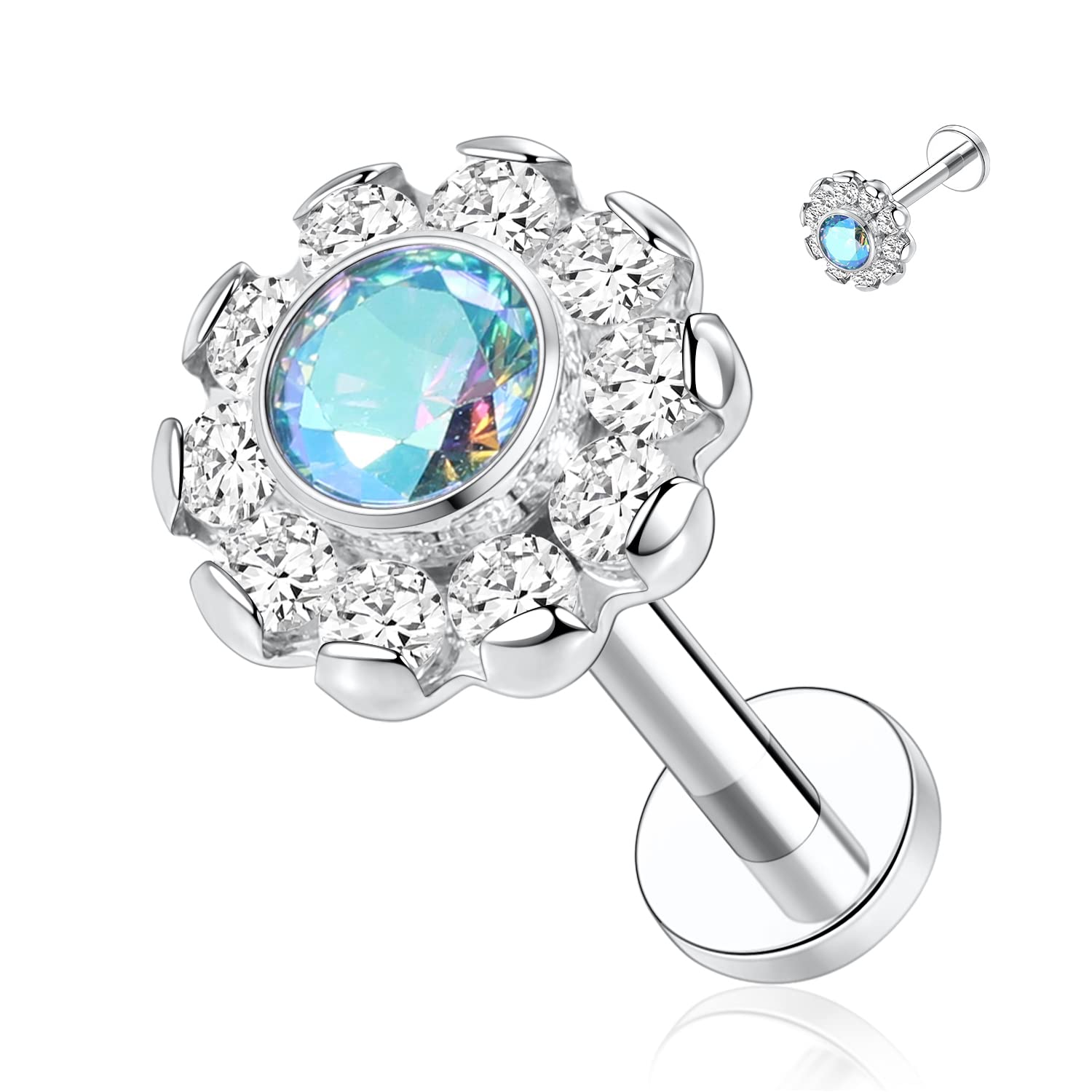 hengkaixuan 16G Titanium Labret Studs - Internally Threaded Flatback - Unisex - Silver - Piercing Jewellery — view 23