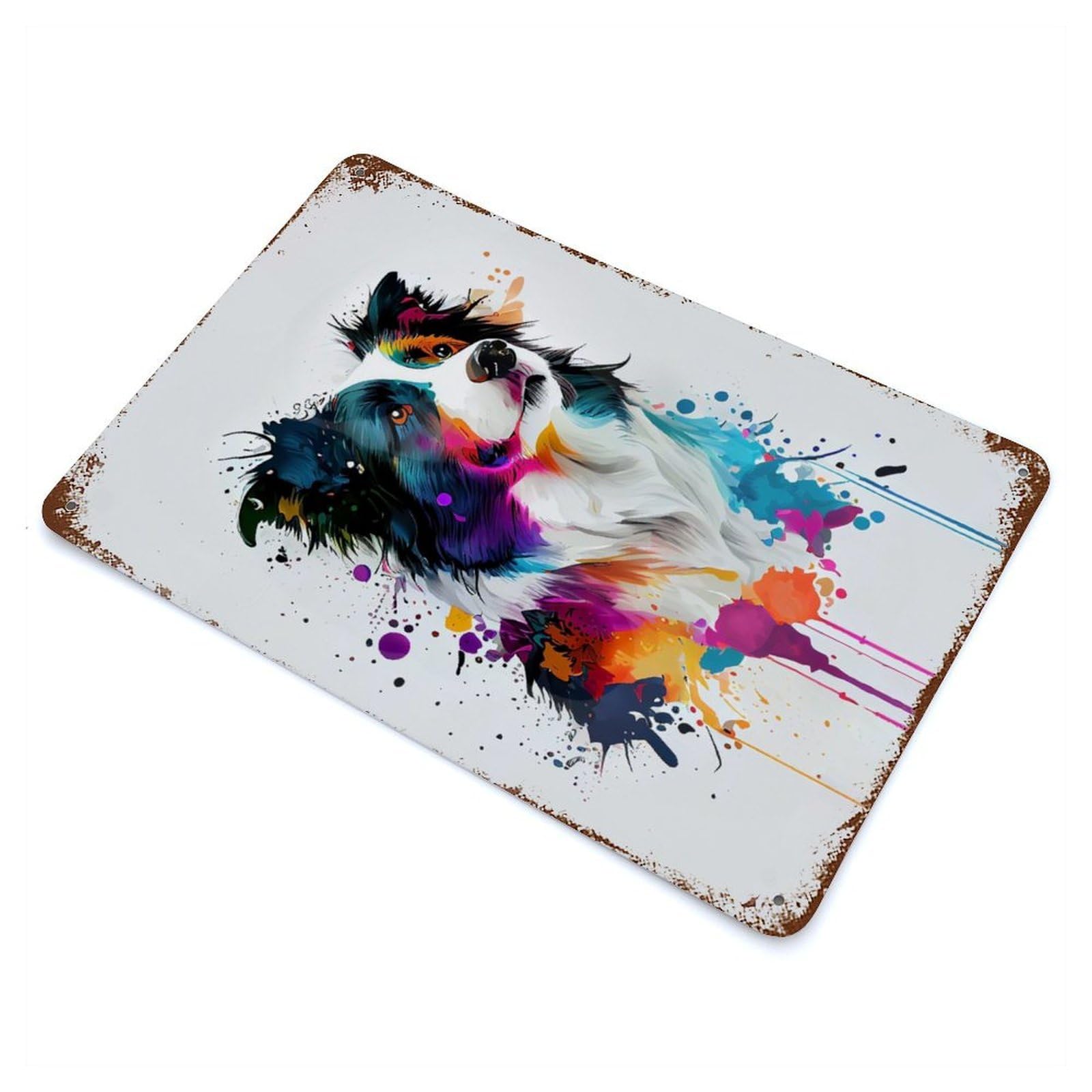 Border Collie Rust Effect Tin Sign 11.8"x7.9", Ideal for Cafe, Home Bar And Lounge Decor
