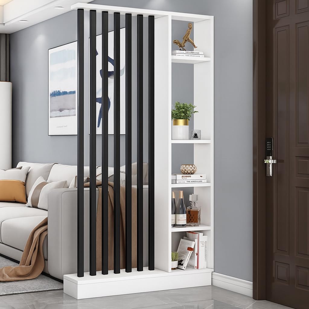 Photo 1 of **selling for parts. Major cracking**Floor to Ceiling Room Divider with Shelves – Freestanding Partition Screen, Industrial Style Room Divider Furniture for Bedroom, Office (White + Black, 39.5" L x 9.5" W x 79.5" H)