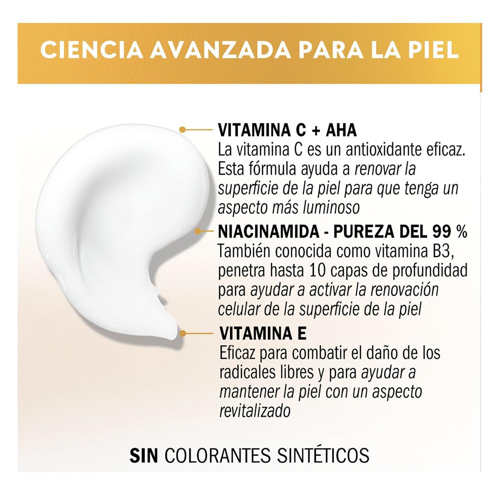 Olay Vitamin C +AHA Crema Facial De Día. Gel Hidratante, Iluminador y Antimanchas Con Vitamina C, AHA, Niacinamida Antiedad y Vitamina E. Unifica E Hidrata. No Graso, No Pegajoso. 50ml