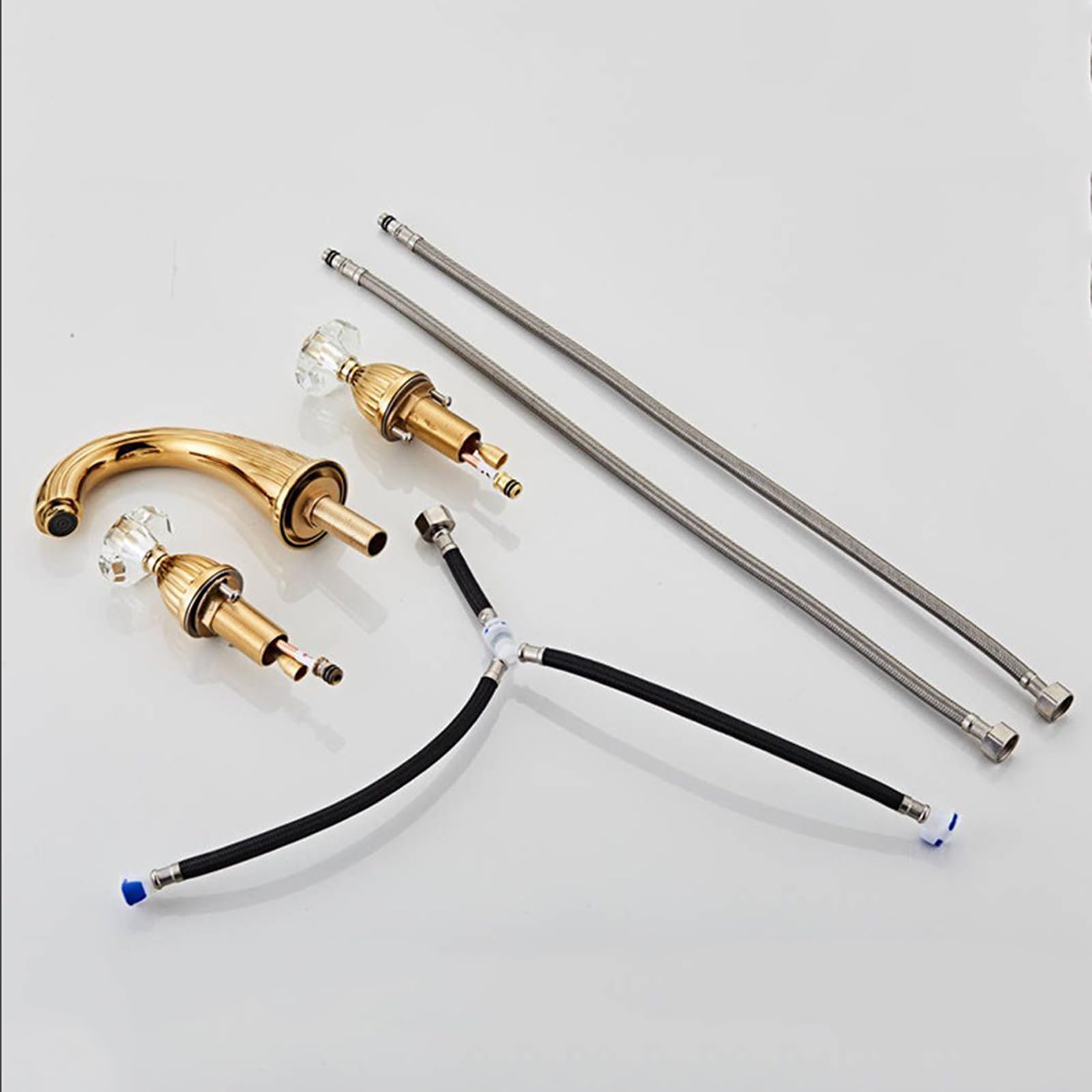 Robinet 3 Trous Lavabo Poignée Cristal Chaud et Froid Mitigeur Lavabo Salle de Bain Laiton Robinet Salle de Bain,chrome