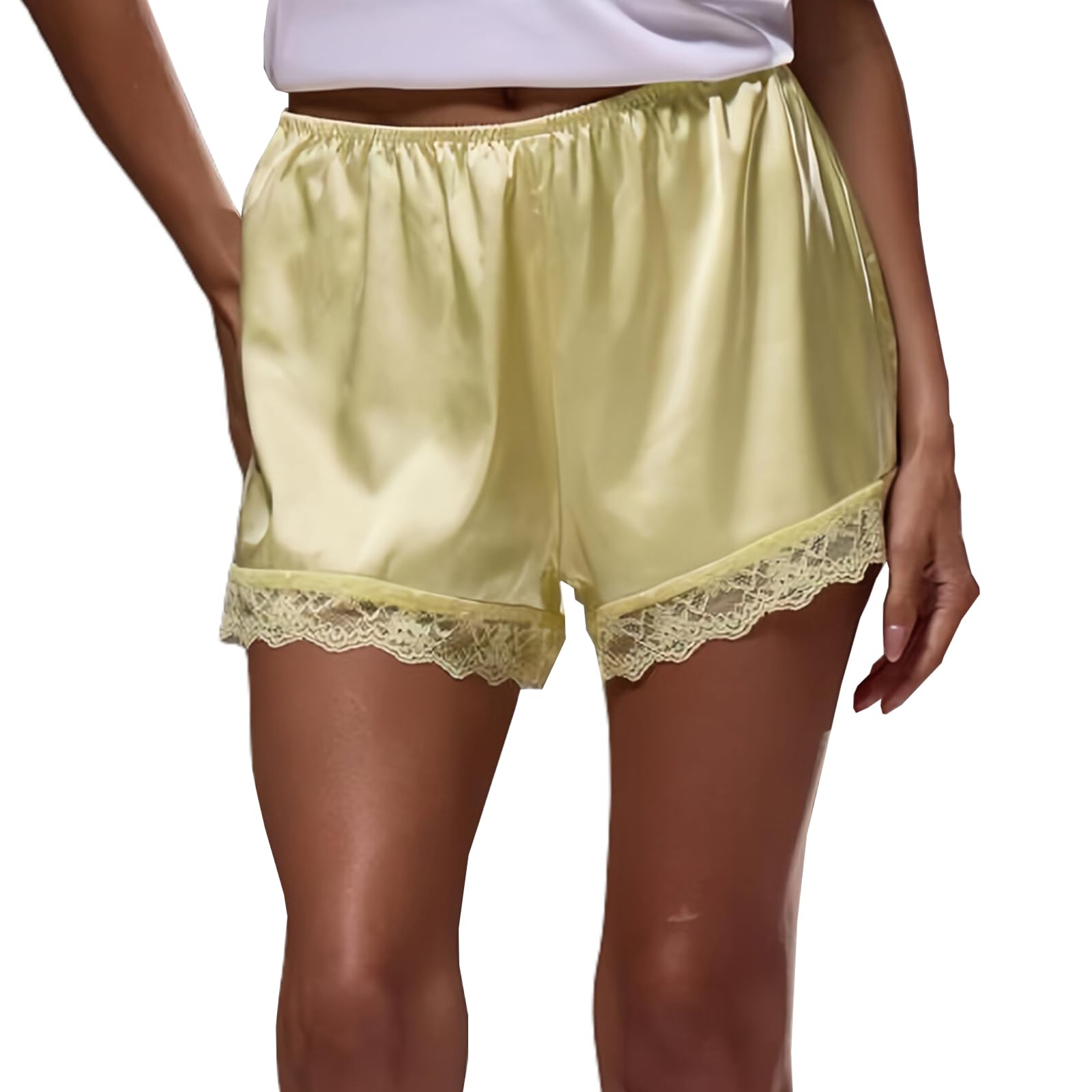 tuwixiuw Women Satin Pajama Bottoms Lace Trim Silk Lounge Shorts Low Elastic Waist Panties French Knickers Slip Boxer Shorts-picture-37