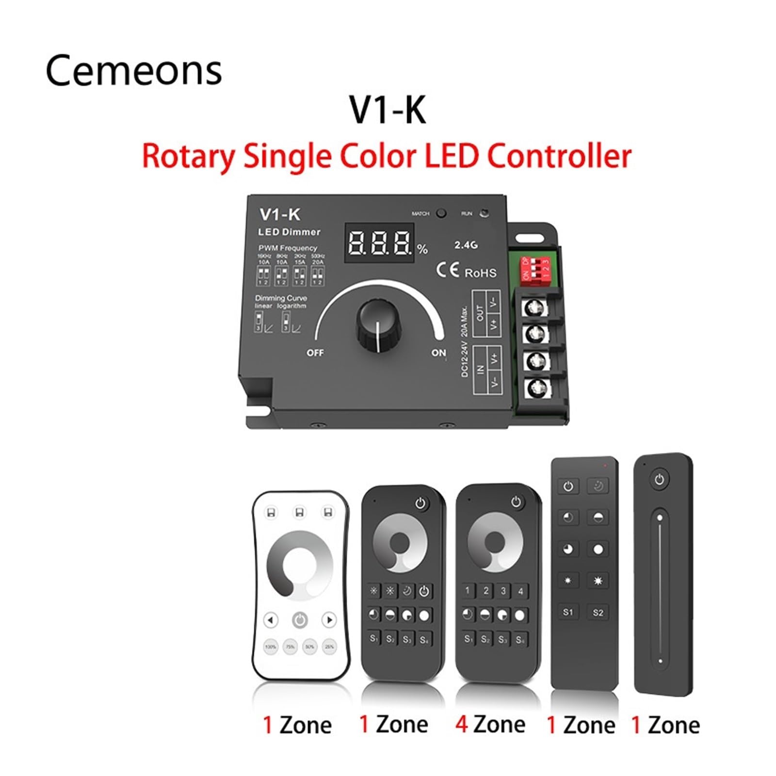 V1-K 24V DC 12V 8A PWM controlador de atenuación LED interruptor táctil control remoto for monocromático COB 5050 3528 tira de luz LED de atenuación(V1-K LED Controller)