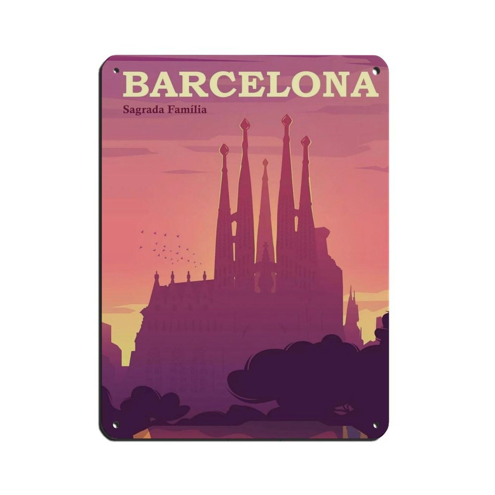 Barcelona Travel Poster, Spain Poster Retro Poster Metal Tin Sign Chic Art Retro Iron Painting Bar People Cave Cafe Family Garage Poster Wall Decoration 12x16inch(30x40cm)