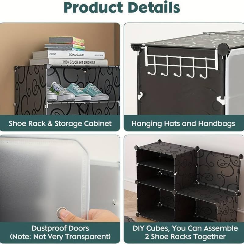 Image of Strassis Design 6 Shelf DIY Shoe Rack Plastic - Multi-Purpose Shoe Rack for Home Plastic Shelves, PP Door for Entryway, Chappal Slipper Shoe Stand (Black & White, 12-SHELF-6-DOOR)