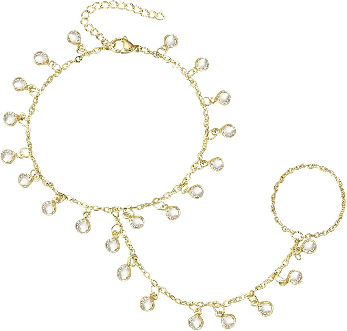Yowivon Gold Ring Hand Chain Bracelet for Women, 14K Gold Plated Bracelets | Dainty Stackable Ring Bracelet Hand Chain for Women Set, Adjustable Hypoallergenic Trendy Link Chain Bracelets Jewelry Gift