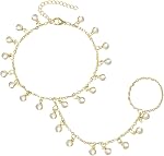 Yowivon Bracelet de chaîne de main en or pour les femmes, 14K Bracelets plaqués or , Bracelet de bague empilable Dainty Chaîne à main pour les femmes ensemble, réglable hypoallergénique à tendance de maillon bracelets de chaîne de bijoux