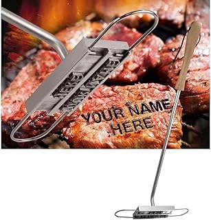 BBQ Branding Iron - Barbecue Grill Branding Iron with 55 Interchangeable Letters, Wooden Handle Barbecue Accessories, Grill Utensils for Branding Steaks, Burgers, Chicken, Meat