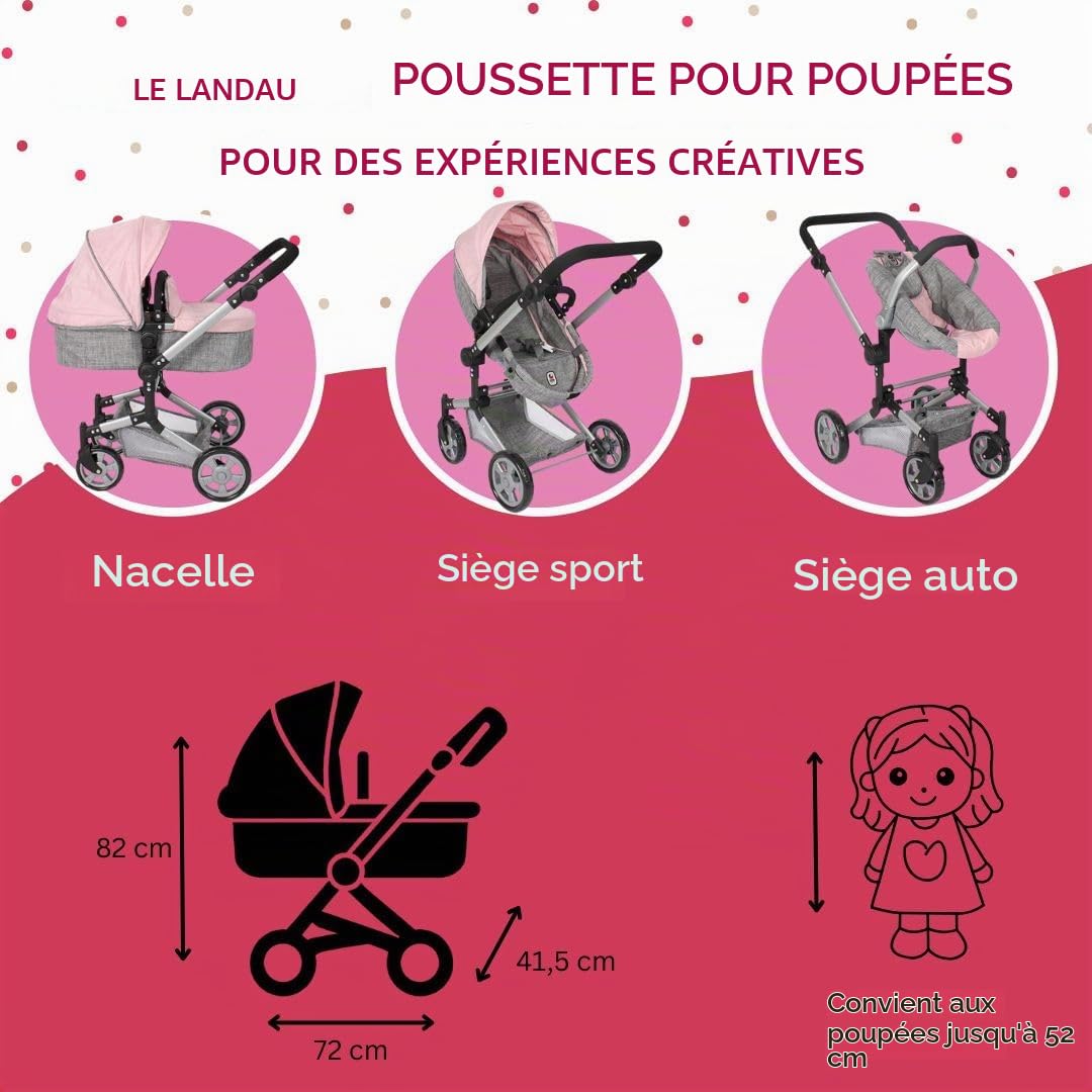 Bayer Chic 2000 Poussette poupée 3 en 1 Linus Pliable réglable