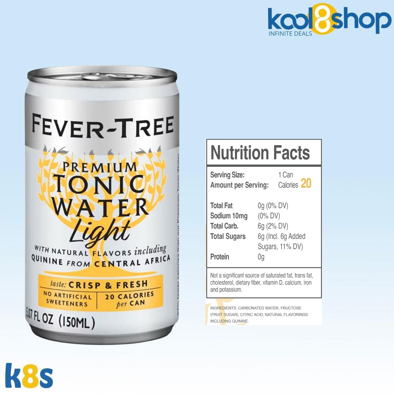 Fever-Tree Tonic Water Light Premium Mixer 5.07 fl oz Aluminum Cans 24 Pack + 20 Plastic Stirrer Sticks by KOOL8SHOP Infinite Deals