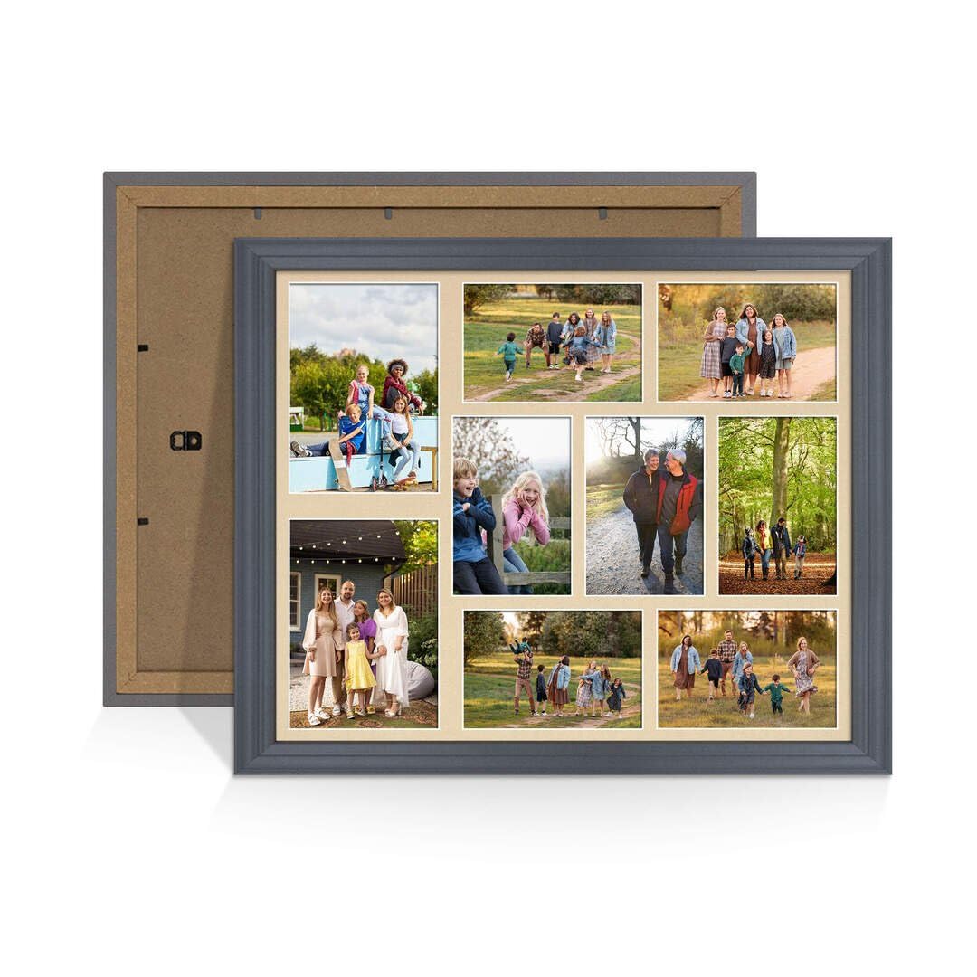 Procut Global 20X16 Dark Grey Photo Frames For Multiple Pictures with Ivory Mount-Classic Collage Frame with 9 Apertures (2x) 7x5, (7x) 6x4-Engineered Wood with Shatterproof Perspex