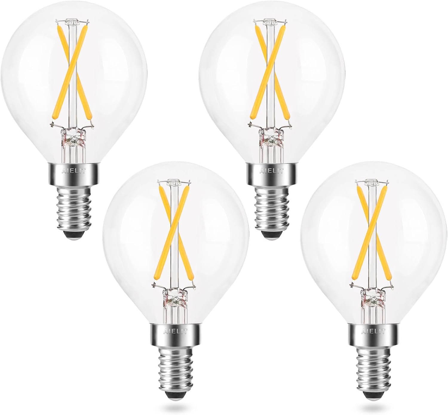 Dimmable 2 Watt Candelabra LED Light Bulb(25W Equivalent), AIELIT E12 Globe LED Bulb, Small Chandelier Base, Antique G15 Filament Edison Bulb for Nightstand Lamp, 200 lm, Warm White 2700K Clear, 4 Pcs