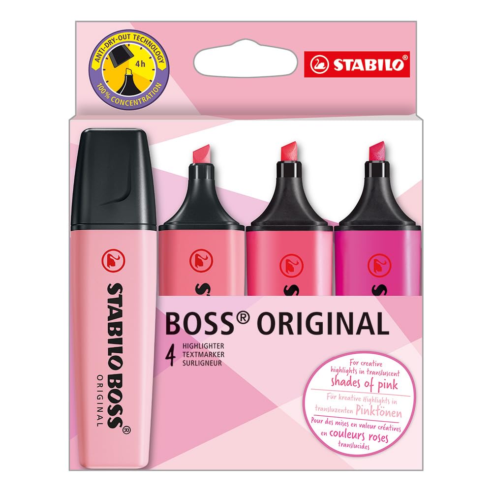 STABILO Boss Original Highlighters Shades of Pink Pack of 4