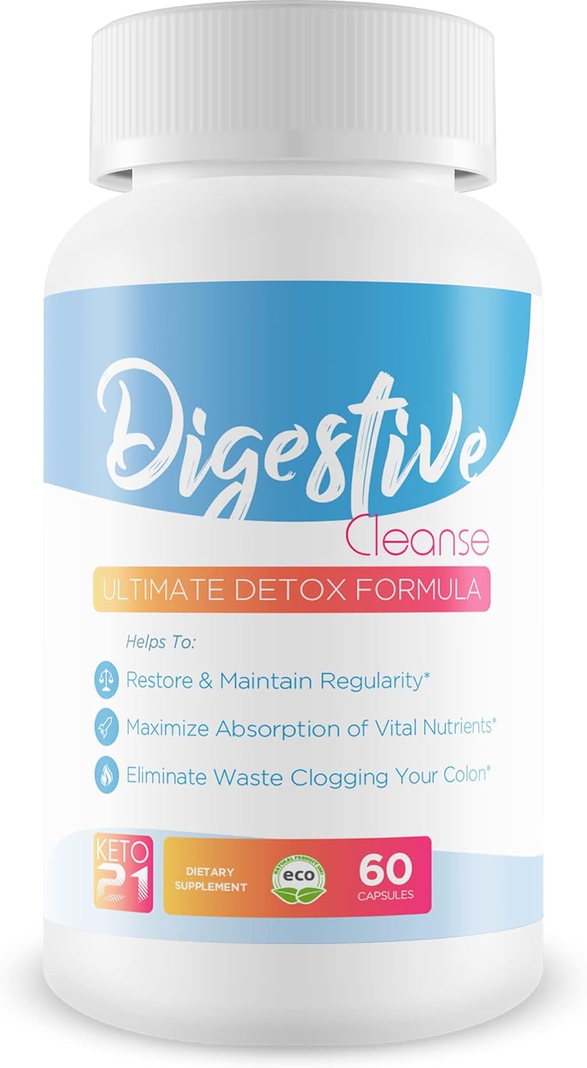Digestive Cleanse - Ultimate Detox Formula - Restore and Maintain Regularity - Maximize Absorption of Vital Nutrients - Eliminate Waste Clogging Your Colon - Clear the way for the body to expel Toxins