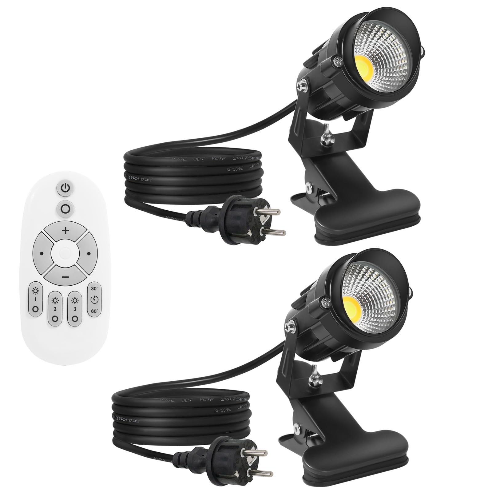 Monsing Faretto LED 7W, 3 temperature di colore, clip, 2m cavo, spina, illuminazione a LED, per giardino e prato, IP65, impermeabile, esterni e cortili (3 colori)