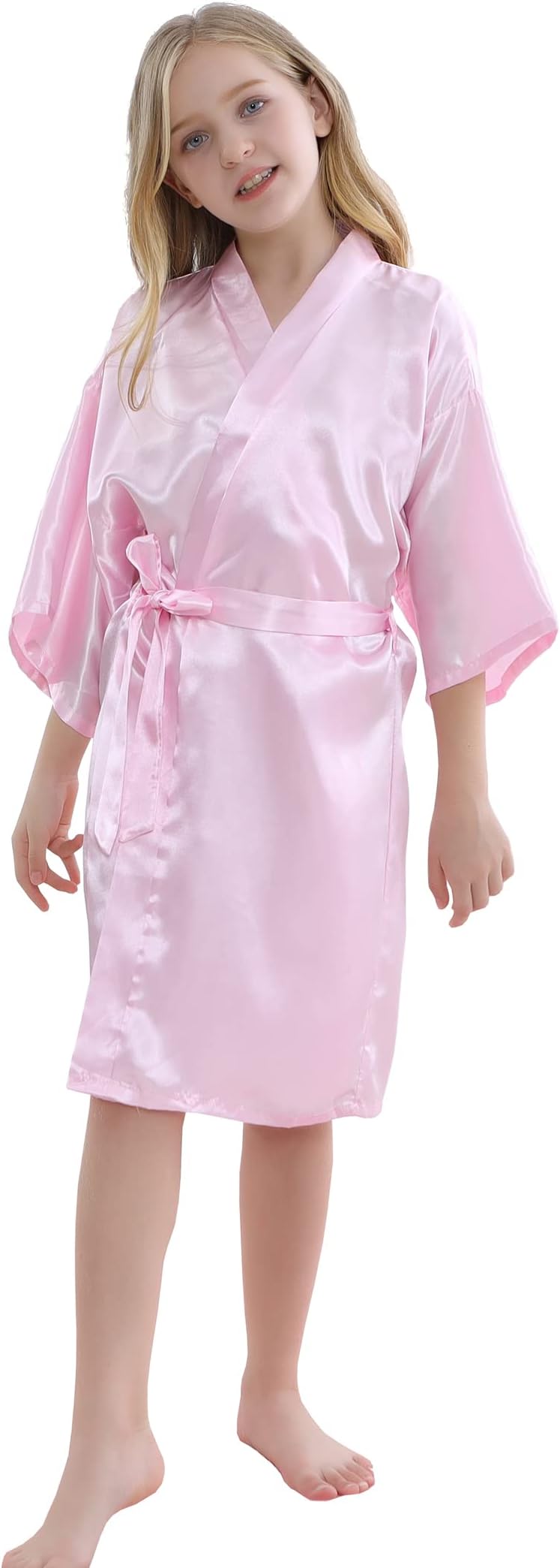 SEALINF Girls Silky Robe Solid Color Kimono Sleeping Gown Bathrobe for Spa Birthday Parties Getting Ready
