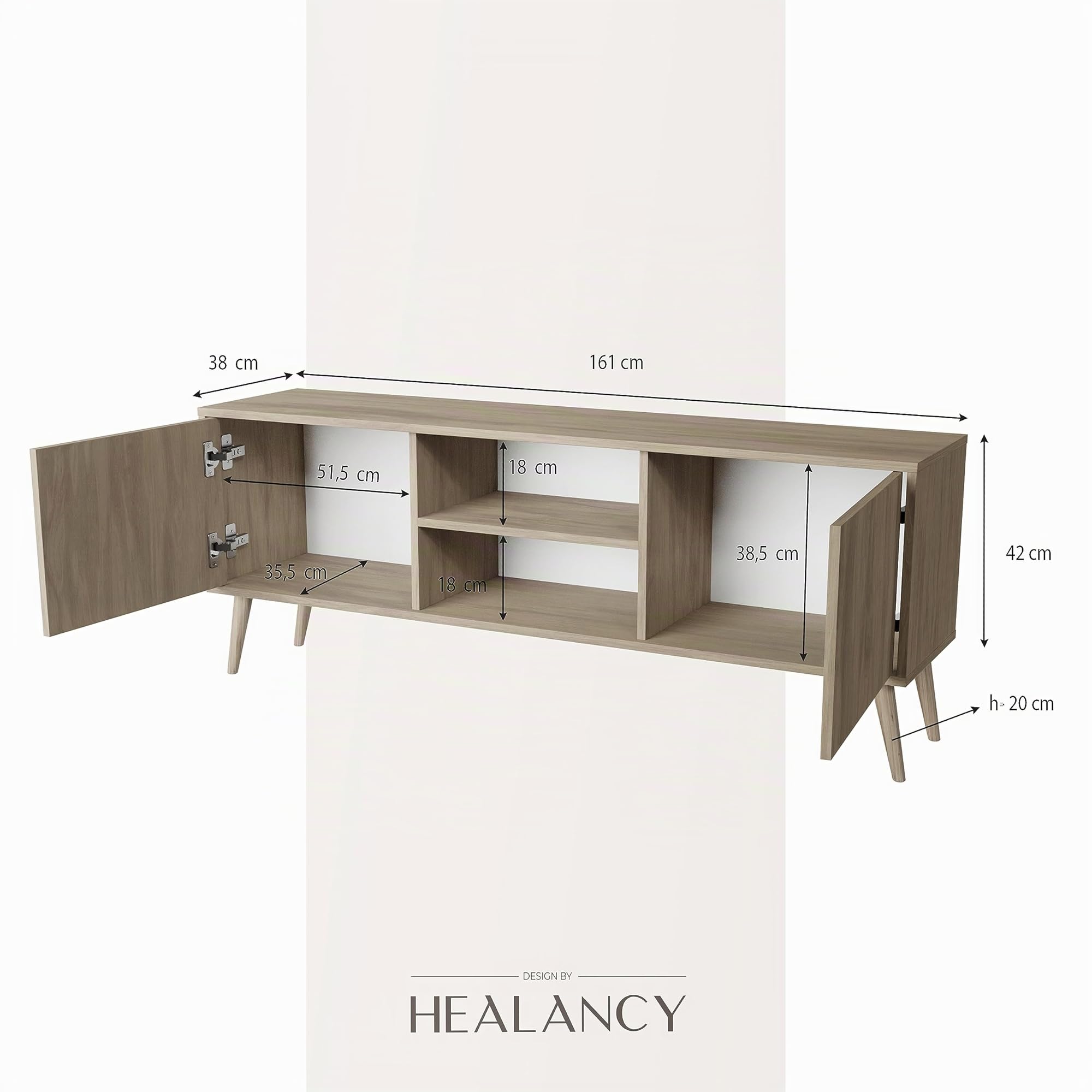 HEALANCY Mobile Porta TV Moderno – Mobile Supporto TV Basso - Credenza con Ante per Soggiorno, Design Contemporaneo, 161x42x38 cm