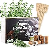 100% USDA Certified Organic Culinary Herb Seeds Collection - 5 Variety - Non GMO Basil, Cilantro, Parsley, Sage, Thyme - Indoor Outdoor Gourmet Herbal Garden Planting Kit