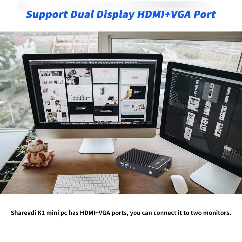 Sharevdi Mini PC AMD A6 1450, 8GB RAM 128GB SSD, Windows 10 Pro, Doppia Uscita HDMI/VGA, Senza Ventola