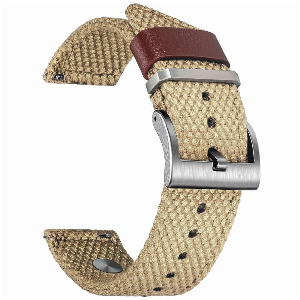 Bracelet montre 20mm style vintage pilote en toile kaki ultra résistante Hb147KHK