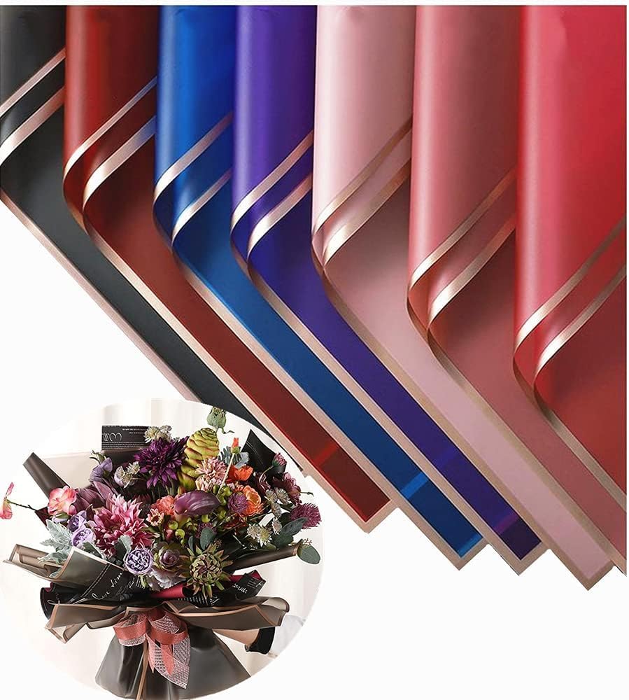 Just Flowers Waterproof Floral Wrapping Paper, Gift Wrapping Paper Roll Sheet, Florist Bouquet Supplies (Pack of 10 Rose Gold Edge Bouquet Wrapping Paper, Multicoloured)