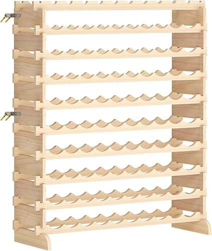 Miniatura 8 de soges Estante de vino para 100 botellas, estante apilable de almacenamiento de vino de 10 niveles, estantes de exhibición de vino, estante de vino