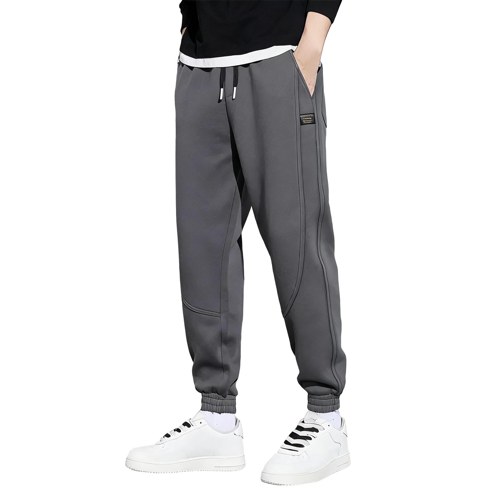 Mens Sweatpants Joggers Fleece Drawstring Elastic Waist Sweat Pants Tapered Track Pants Gym Run Hiking Workout Pants