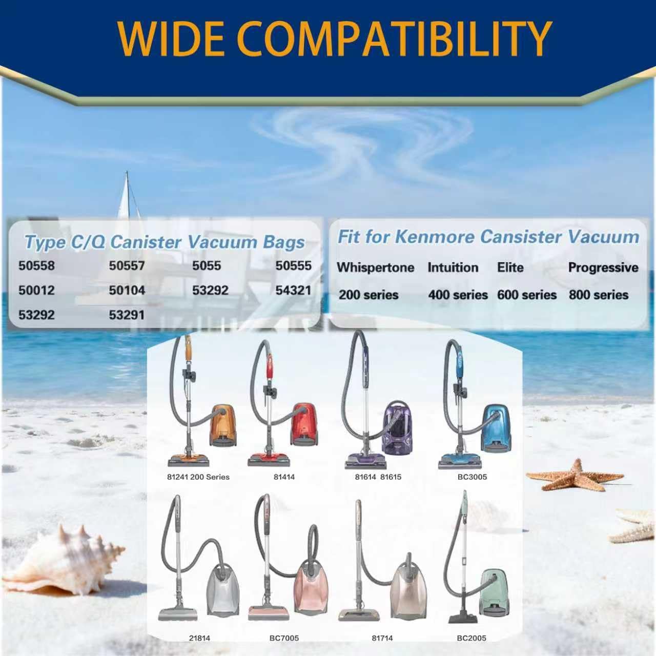 14 PK 53292 Type Q/C HEPA Vacuum Bags for Kenmore 53292 Canister Vacuum 200/400/600/700/800 Series,81214, 81414, 81714, 21814, BC2005, BC3005, 81615, BC7005 Vacuum Bags
