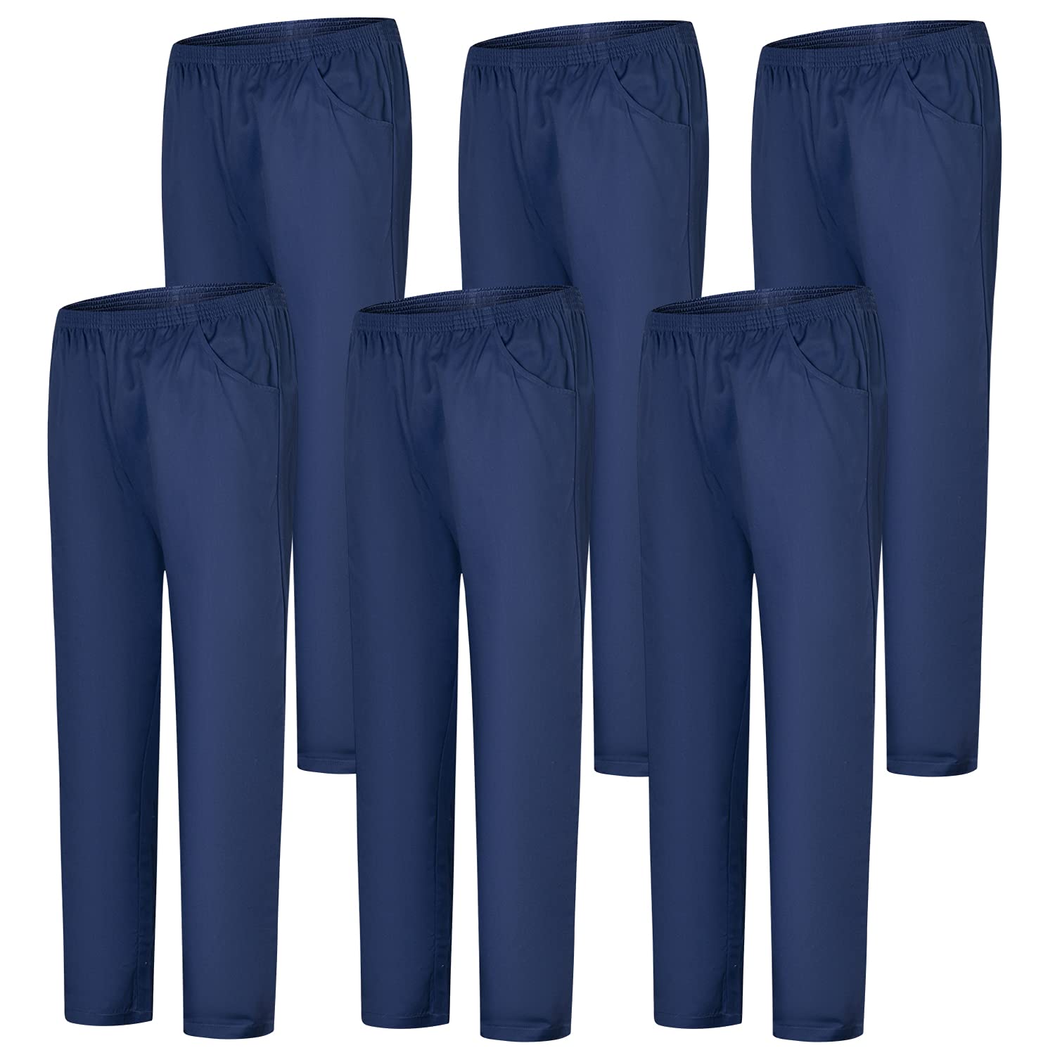 MISEMIYA - Pack 6 Pcs - Arbeitshosen Unisex ELASTISCHE Taille UNIFORM KLINIK Krankenhaus Reinigung TIERARZT Gesundheit GASTGEWERBE - X-Large, Marineblau