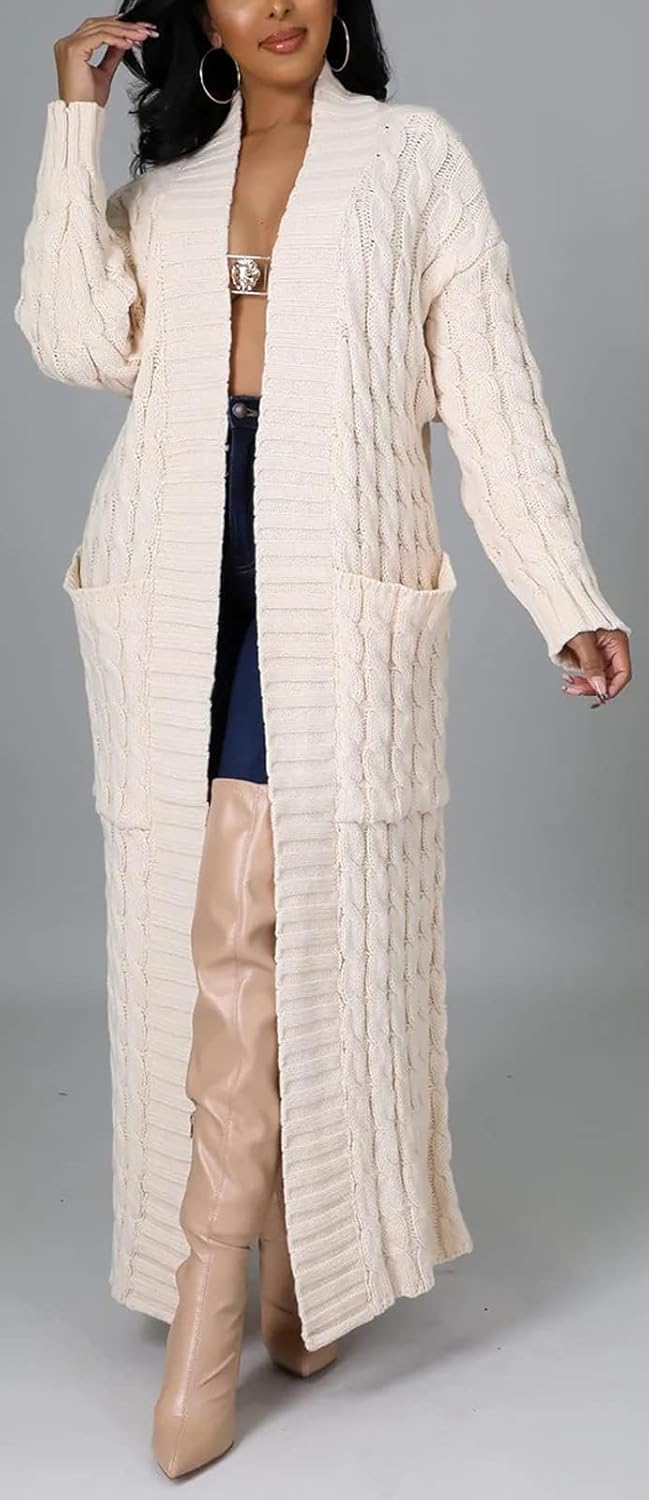SHINFY Women Long Sleeve Open Front Knit Long Cardigan Casual Knitted Maxi Sweater Coat Outwear with Pockets - Image 7