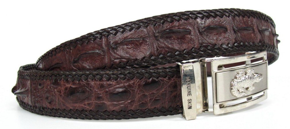 Genuine Real Backbone Crocodile Skin Leather Men's Knit Edges Dark Brown Belt 48