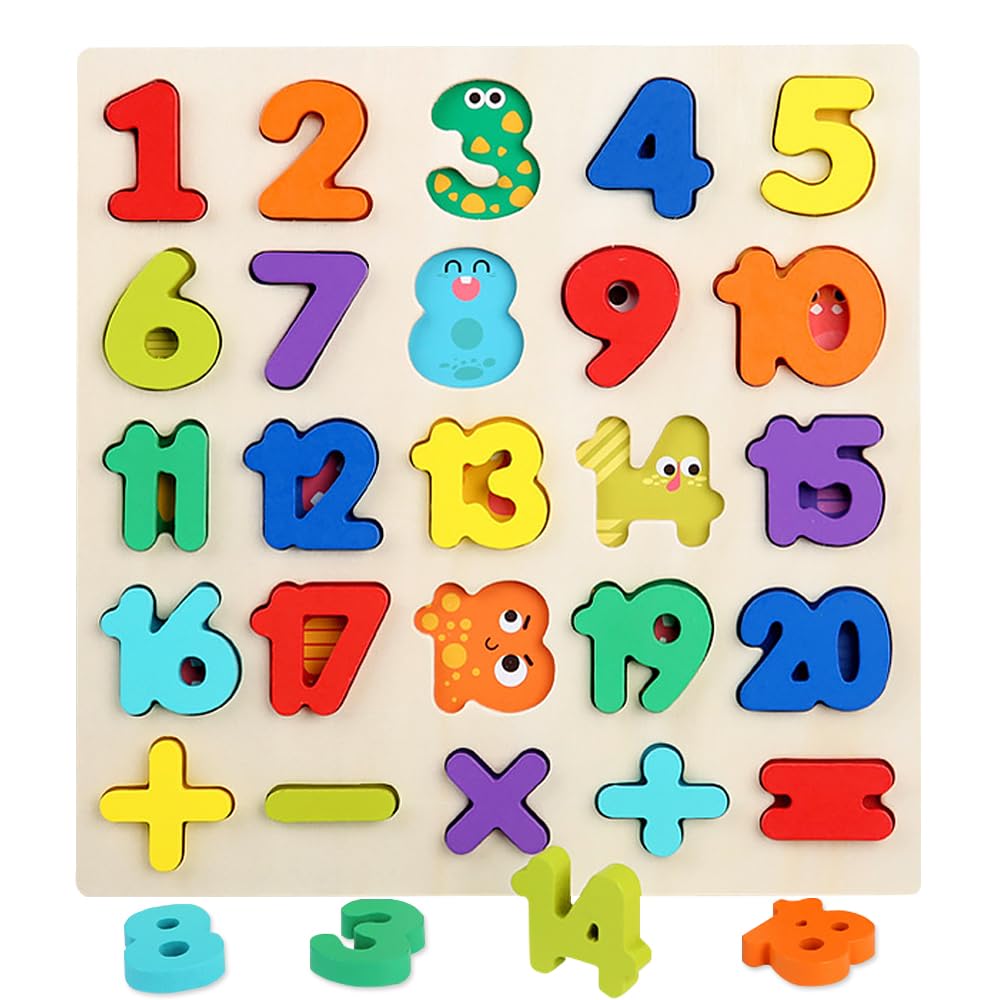 Wooden Jigsaw Puzzles for 3 4 5Year Old Kids Numbers & ABC Alphabet Learning Toys - Early Education Toys-Wooden Puzzles Montessori Toys for Girls Boys Gifts. (Numbers)